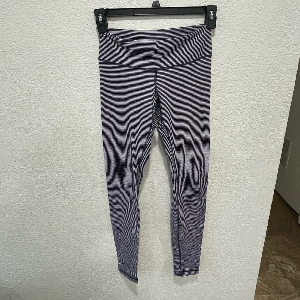 Only work once! LULU LEMON navy striped leggings. In such good condition!